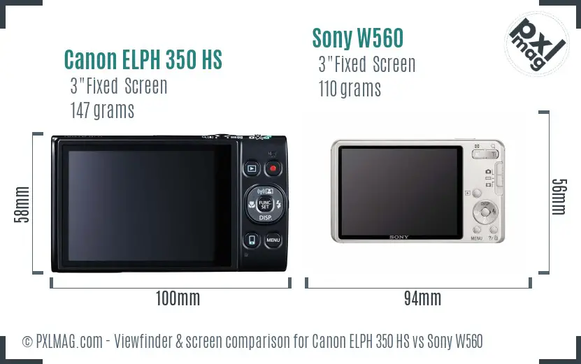 Canon ELPH 350 HS vs Sony W560 Screen and Viewfinder comparison