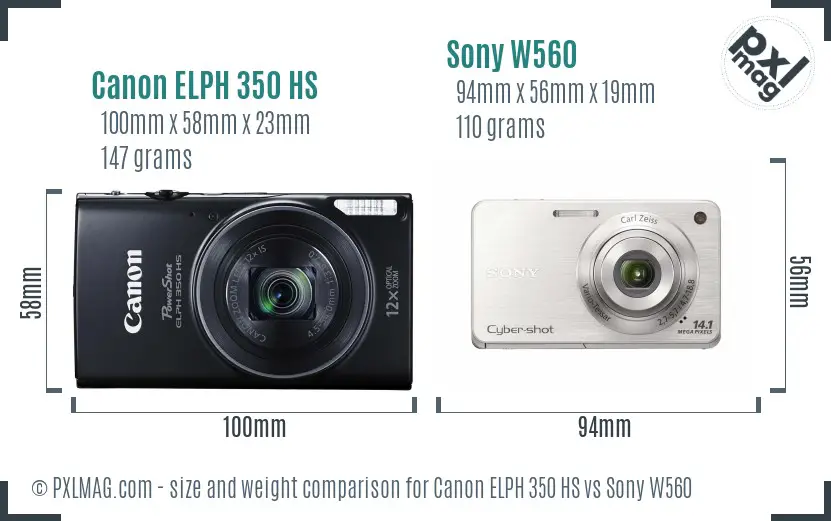 Canon ELPH 350 HS vs Sony W560 size comparison