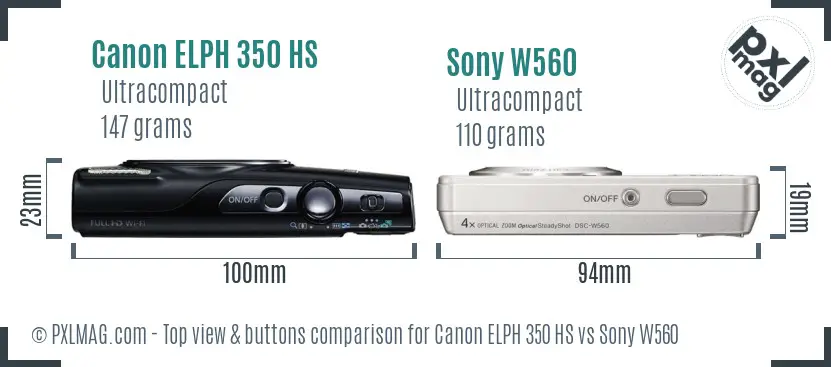 Canon ELPH 350 HS vs Sony W560 top view buttons comparison