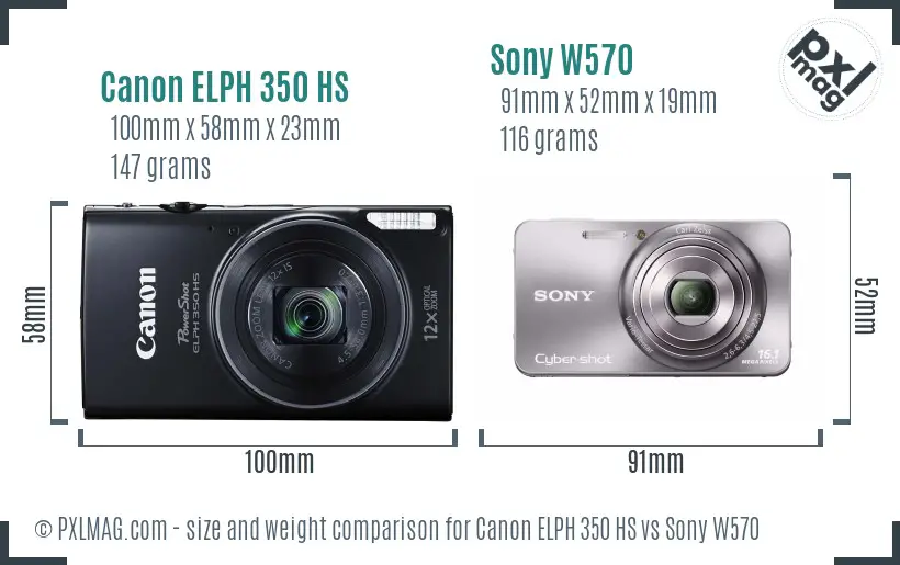 Canon ELPH 350 HS vs Sony W570 size comparison
