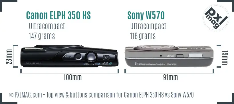 Canon ELPH 350 HS vs Sony W570 top view buttons comparison