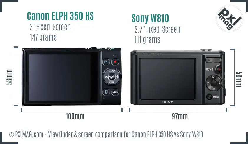 Canon ELPH 350 HS vs Sony W810 Screen and Viewfinder comparison