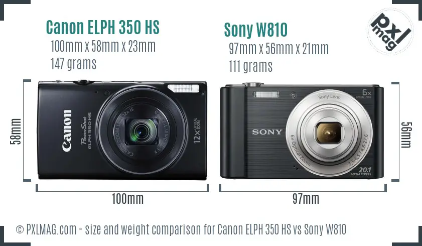 Canon ELPH 350 HS vs Sony W810 size comparison