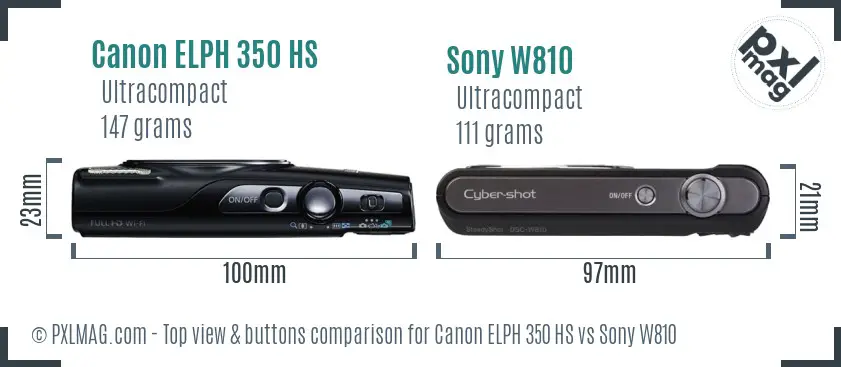 Canon ELPH 350 HS vs Sony W810 top view buttons comparison
