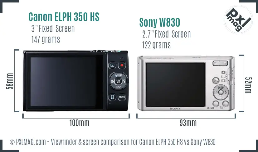Canon ELPH 350 HS vs Sony W830 Screen and Viewfinder comparison