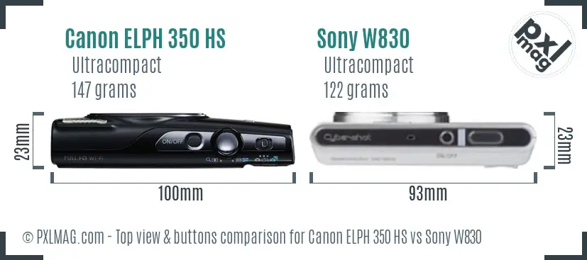 Canon ELPH 350 HS vs Sony W830 top view buttons comparison