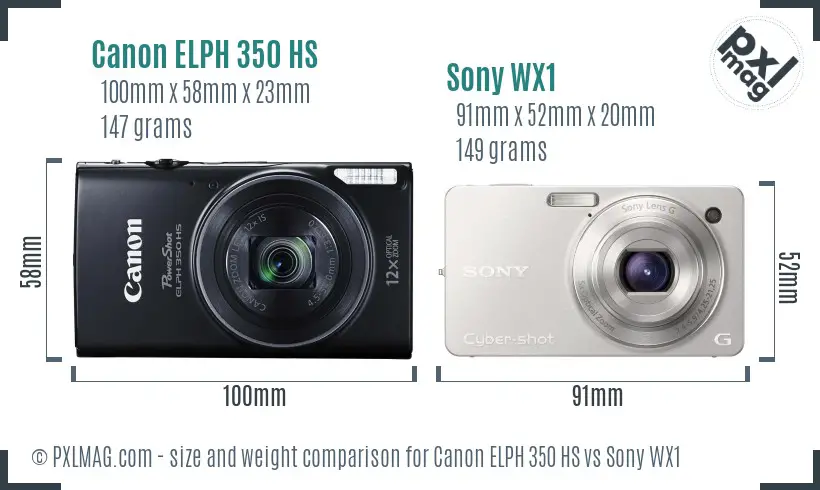 Canon ELPH 350 HS vs Sony WX1 size comparison