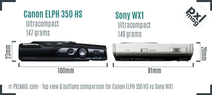 Canon ELPH 350 HS vs Sony WX1 top view buttons comparison