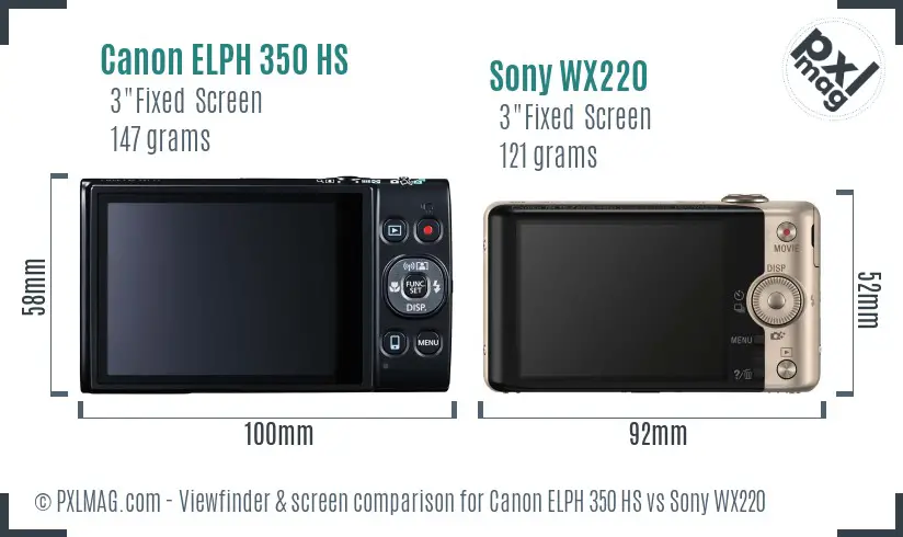 Canon ELPH 350 HS vs Sony WX220 Screen and Viewfinder comparison