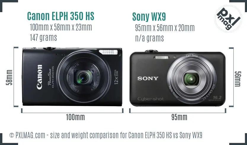Canon ELPH 350 HS vs Sony WX9 size comparison