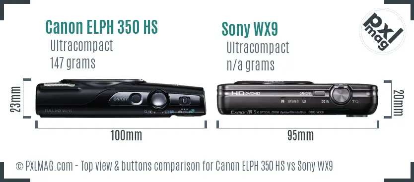 Canon ELPH 350 HS vs Sony WX9 top view buttons comparison