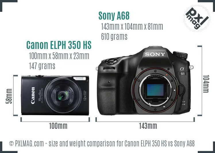 Canon ELPH 350 HS vs Sony A68 size comparison