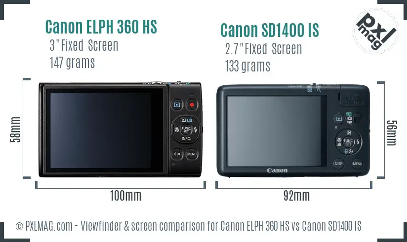 Canon ELPH 360 HS vs Canon SD1400 IS Screen and Viewfinder comparison