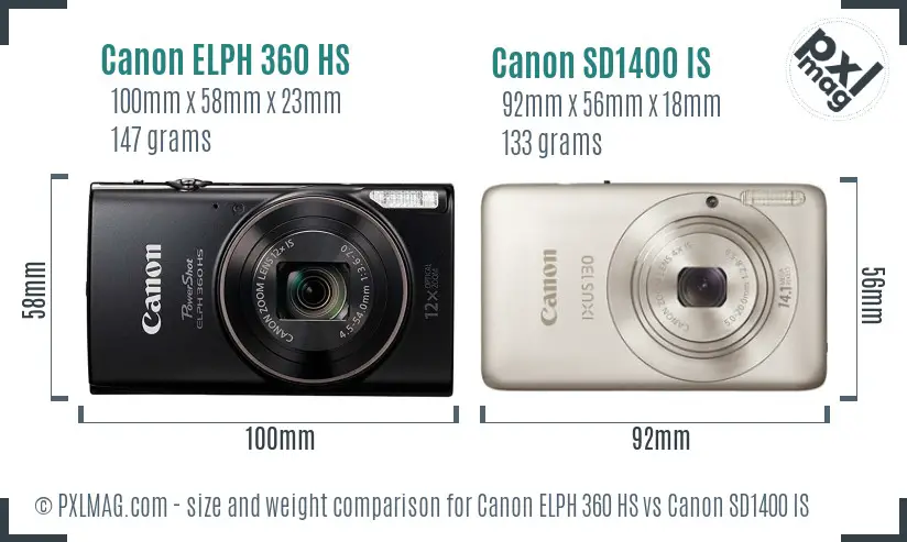 Canon ELPH 360 HS vs Canon SD1400 IS size comparison