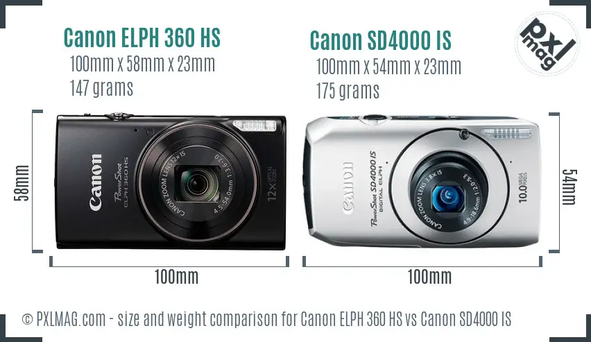 Canon ELPH 360 HS vs Canon SD4000 IS size comparison