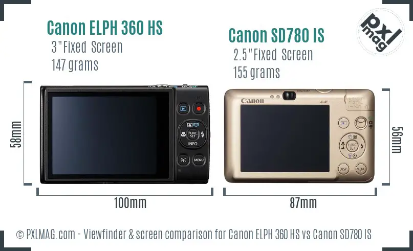 Canon ELPH 360 HS vs Canon SD780 IS Screen and Viewfinder comparison