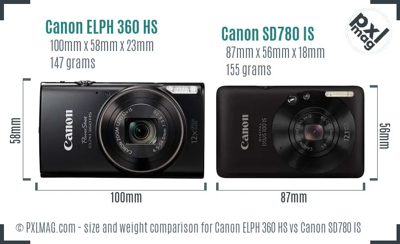 Canon ELPH 360 HS vs Canon SD780 IS size comparison