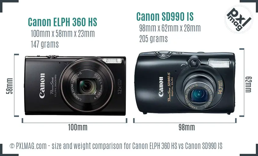 Canon ELPH 360 HS vs Canon SD990 IS size comparison