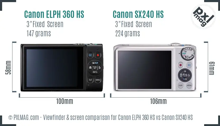 Canon ELPH 360 HS vs Canon SX240 HS Screen and Viewfinder comparison