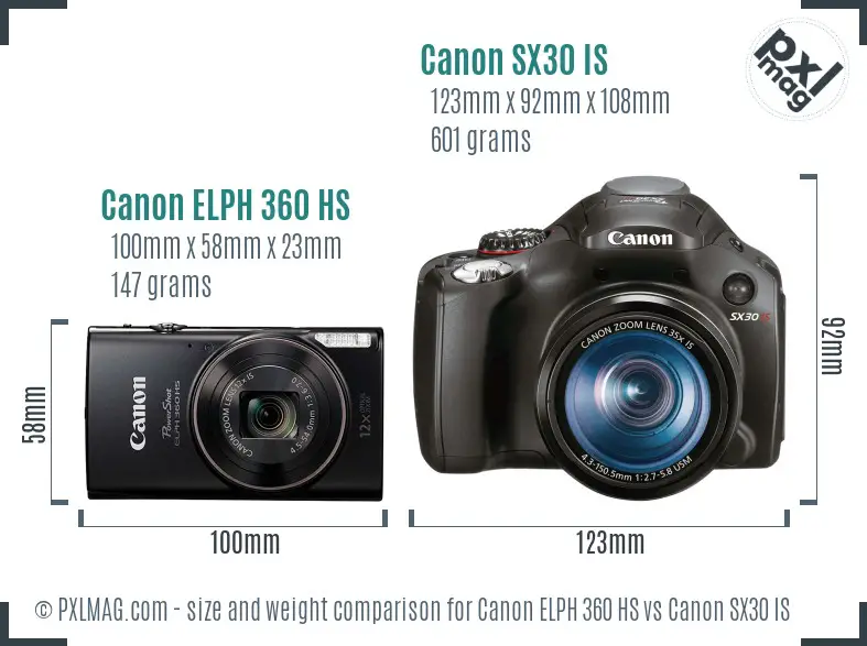 Canon ELPH 360 HS vs Canon SX30 IS size comparison