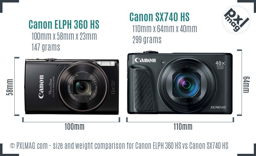 Canon ELPH 360 HS vs Canon SX740 HS size comparison