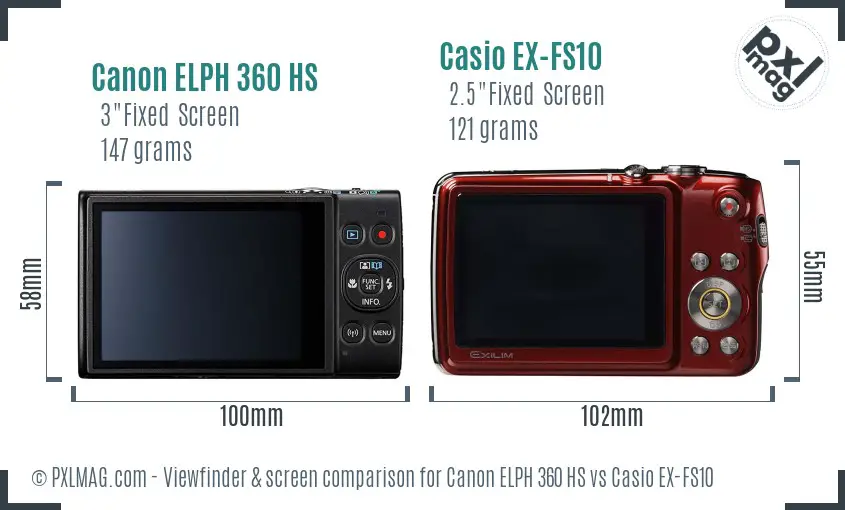 Canon ELPH 360 HS vs Casio EX-FS10 Screen and Viewfinder comparison