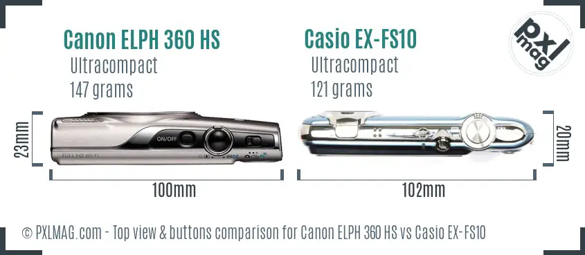 Canon ELPH 360 HS vs Casio EX-FS10 top view buttons comparison