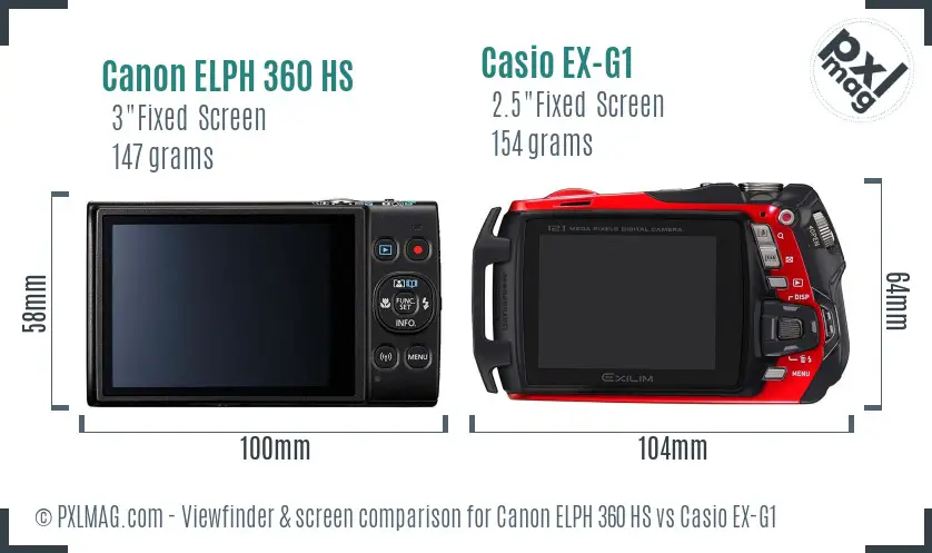 Canon ELPH 360 HS vs Casio EX-G1 Screen and Viewfinder comparison