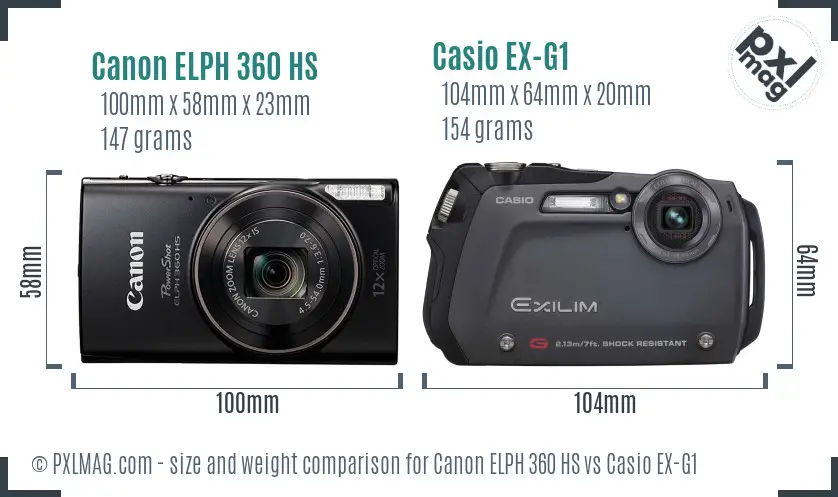 Canon ELPH 360 HS vs Casio EX-G1 size comparison
