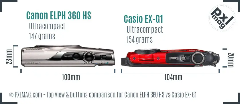Canon ELPH 360 HS vs Casio EX-G1 top view buttons comparison
