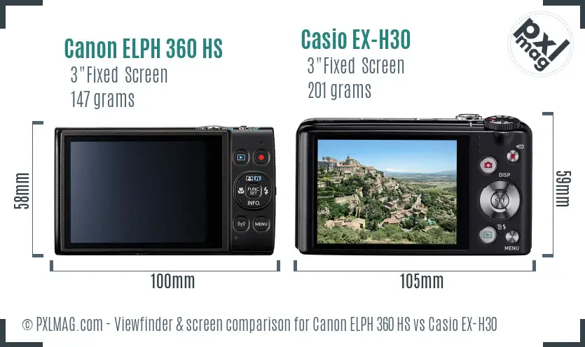 Canon ELPH 360 HS vs Casio EX-H30 Screen and Viewfinder comparison
