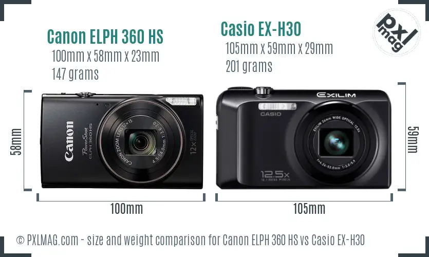 Canon ELPH 360 HS vs Casio EX-H30 size comparison