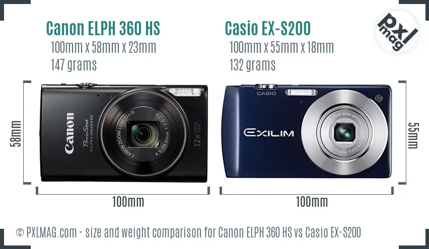 Canon ELPH 360 HS vs Casio EX-S200 size comparison