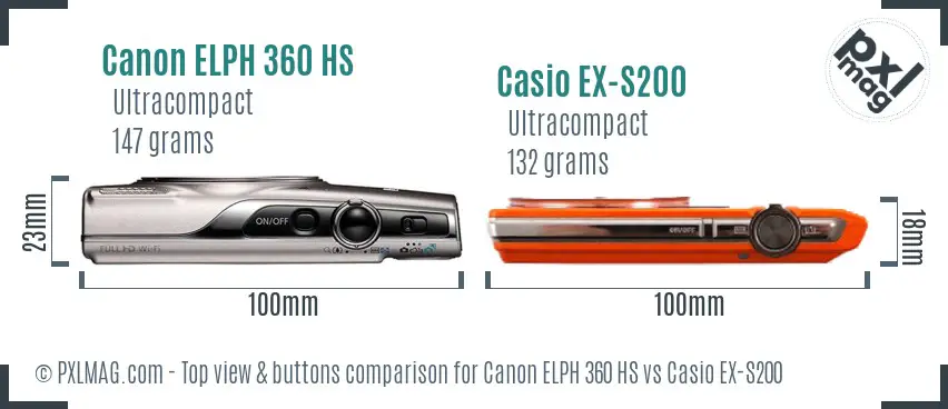 Canon ELPH 360 HS vs Casio EX-S200 top view buttons comparison