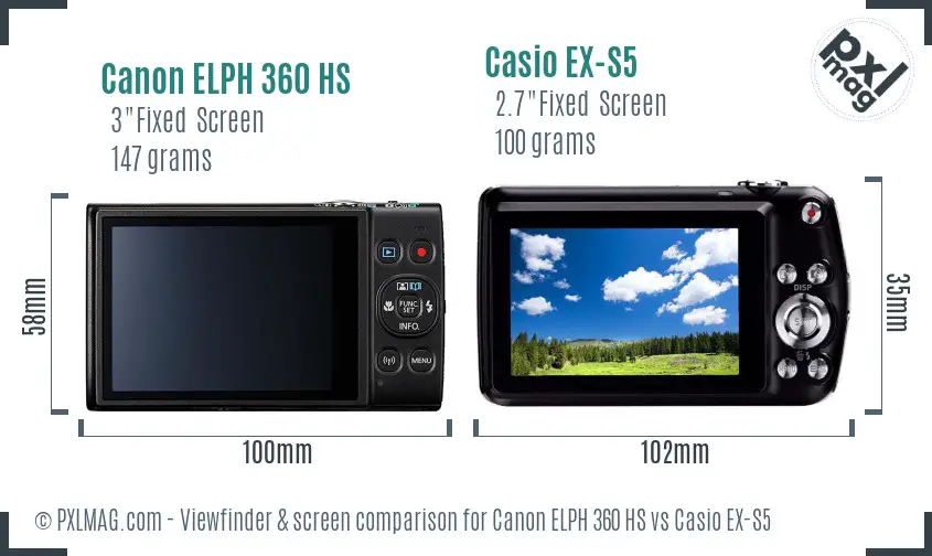 Canon ELPH 360 HS vs Casio EX-S5 Screen and Viewfinder comparison