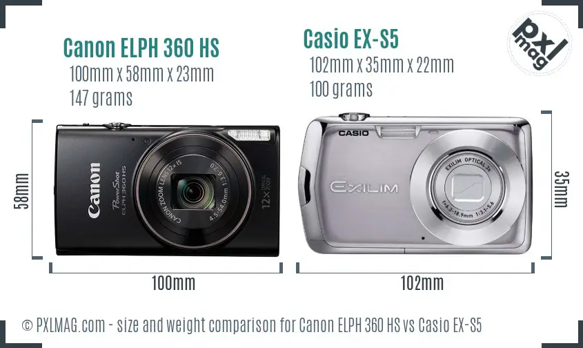 Canon ELPH 360 HS vs Casio EX-S5 size comparison