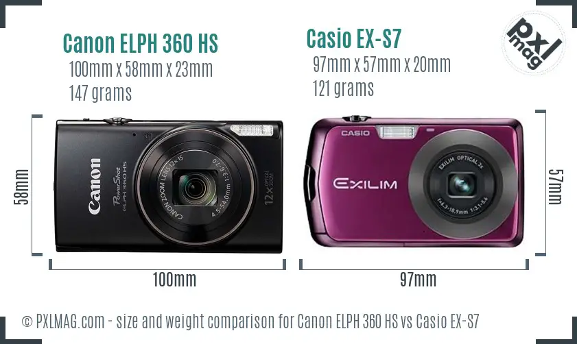 Canon ELPH 360 HS vs Casio EX-S7 size comparison