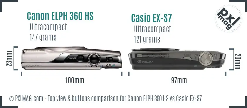Canon ELPH 360 HS vs Casio EX-S7 top view buttons comparison