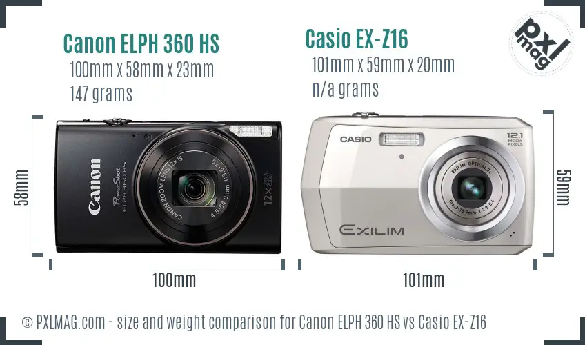 Canon ELPH 360 HS vs Casio EX-Z16 size comparison