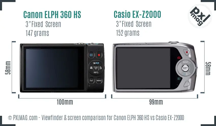 Canon ELPH 360 HS vs Casio EX-Z2000 Screen and Viewfinder comparison