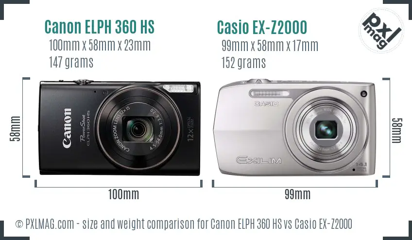 Canon ELPH 360 HS vs Casio EX-Z2000 size comparison