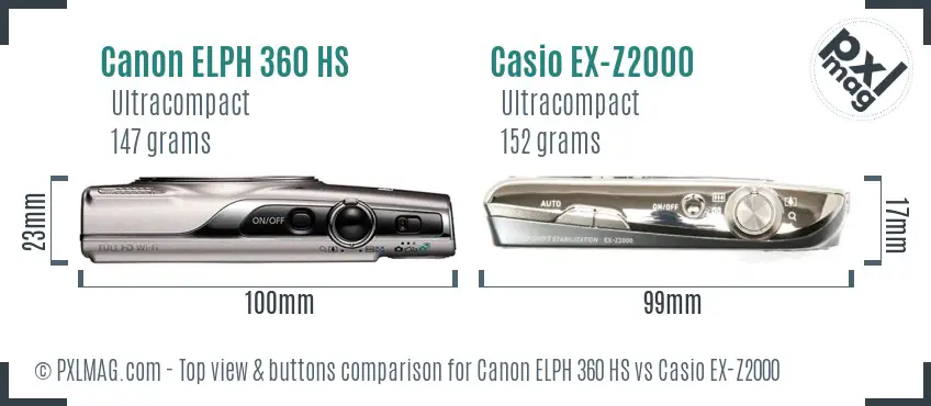 Canon ELPH 360 HS vs Casio EX-Z2000 top view buttons comparison