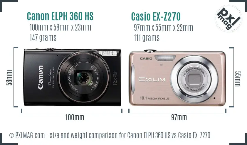 Canon ELPH 360 HS vs Casio EX-Z270 size comparison