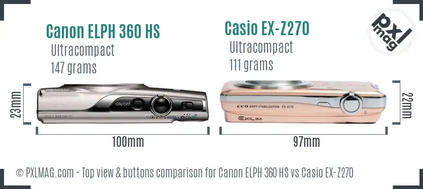Canon ELPH 360 HS vs Casio EX-Z270 top view buttons comparison