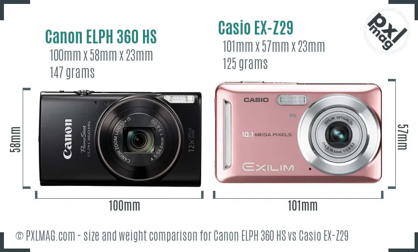Canon ELPH 360 HS vs Casio EX-Z29 size comparison