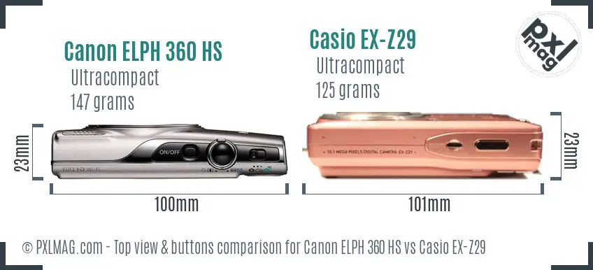 Canon ELPH 360 HS vs Casio EX-Z29 top view buttons comparison