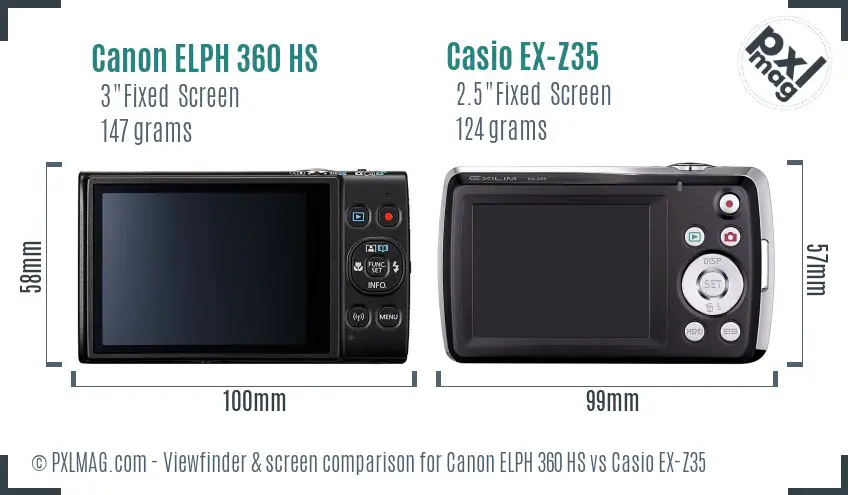 Canon ELPH 360 HS vs Casio EX-Z35 Screen and Viewfinder comparison