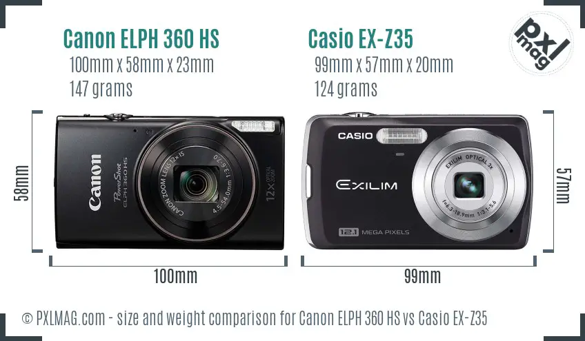 Canon ELPH 360 HS vs Casio EX-Z35 size comparison