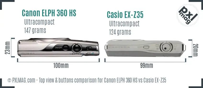 Canon ELPH 360 HS vs Casio EX-Z35 top view buttons comparison