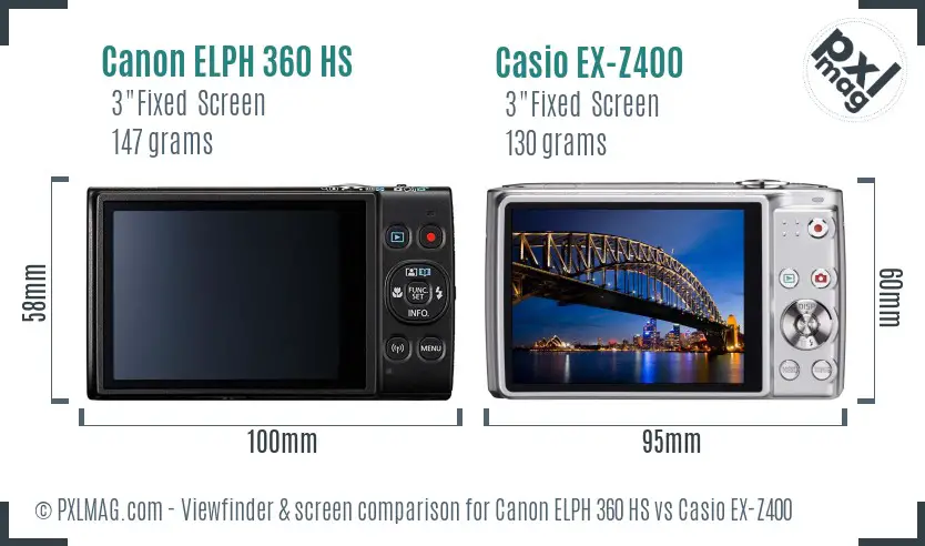 Canon ELPH 360 HS vs Casio EX-Z400 Screen and Viewfinder comparison